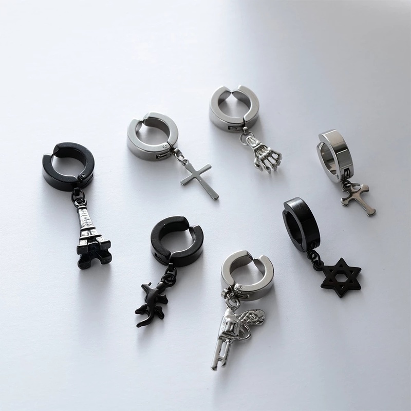 Bông tai hình xương cá bằng thép không gỉ phong cách retro