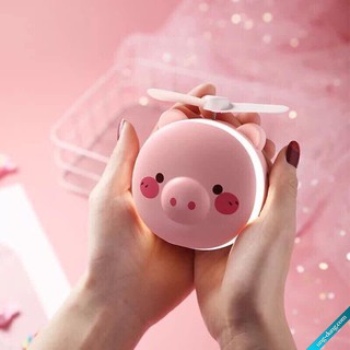 Quạt mini cầm tay hình con heo đa năng có đèn