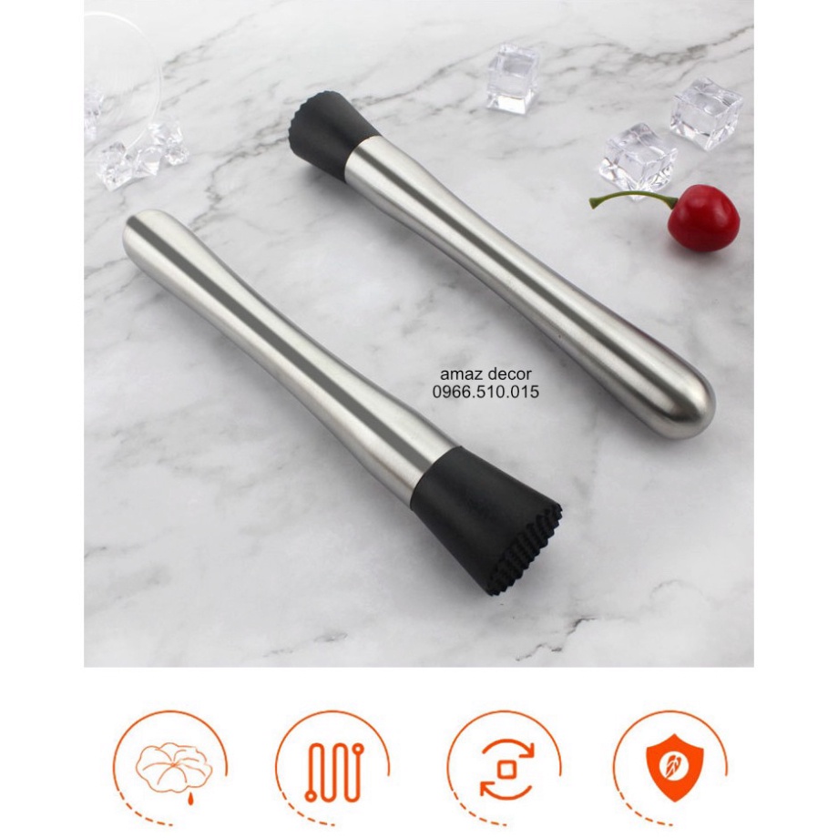 Giá Sỉ Chày bar dầm pha chế cocktail Nhựa Inox - Dụng Cụ Pha Chế Quầy Bar các cỡ (chất liệu inox 304 dày dặn sáng bóng)