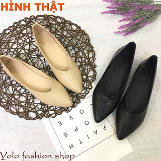 [H1] Giày búp bê nữ đế bằng mũi nhọn da mềm dáng basic - Kèm hình thật