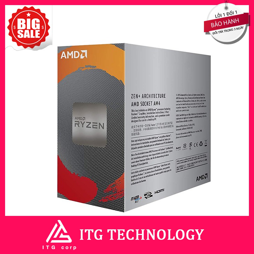 CPU AMD Ryzen 3 3200G (3.6GHz turbo up to 4.0GHz, 4 nhân 4 luồng, 4MB Cache, Radeon Vega 8, 65W) | BigBuy360 - bigbuy360.vn