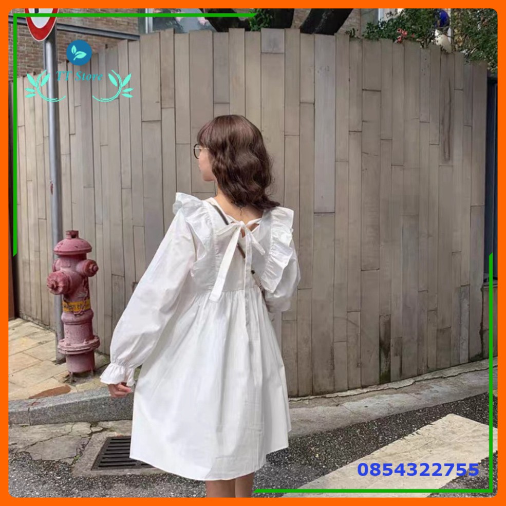 (mới) LOLI DRESS - VÁY BABYDOLL BÈO DÀI TAY TIỂU THƯ THƯ VIỀN DÂY NƠ MẶC 2 KIỂU TRƯỚC SAU - VÁY ĐẦM NỮ PHỐI BÈO BO GẤU T