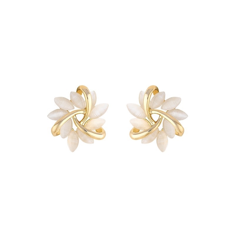 1 Đôi Bông Tai Hình Cánh Hoa Đính Đá Opal Thời Trang Dự Tiệc Dành Cho Nữ