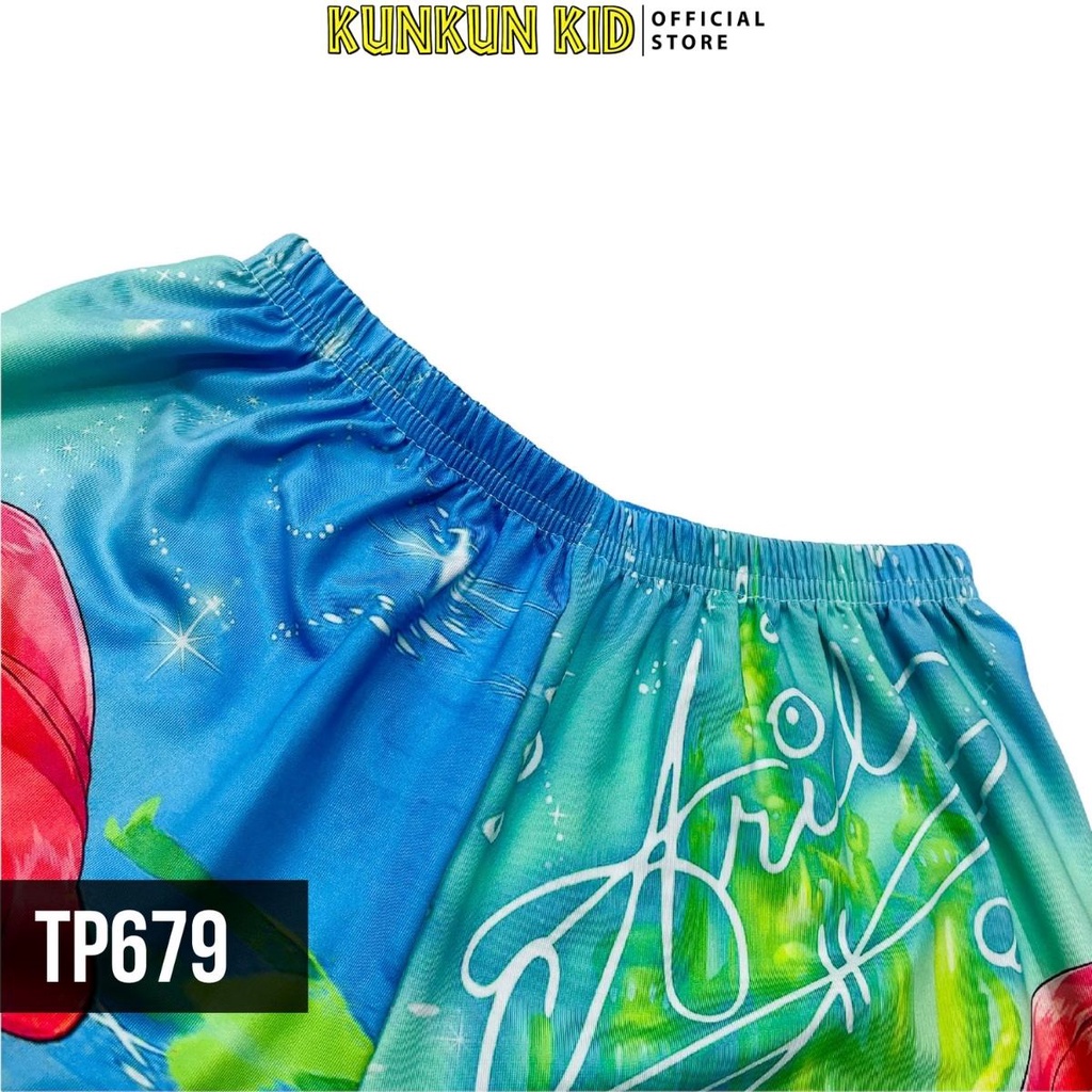 Set Quần áo bé gái size đại cho bé từ 10kg-40kg in 3D hình công chúa Ariel Kunkun Kids TP679 - Đồ bộ trẻ em Thun lạnh