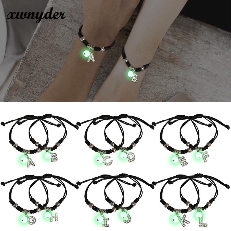 Vòng Tay Dây Bện Mặt 26 Chữ Cái Tiếng Anh Phát Sáng Thời Trang Hàn Quốc