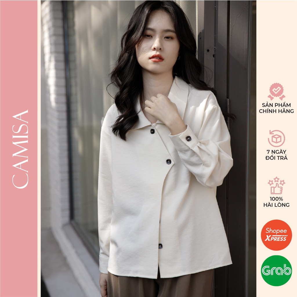 Áo Sơ Mi Nữ CAMISA Form Rộng Cổ Sen Tròn Bánh Bèo Vintage Hàn Quốc, Sơ Mi Công Sở Nữ Kiểu Dài Tay Vải Đũi Cao Cấp CM02