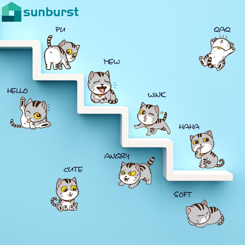 Miếng Dán Tường Trang Trí 60*30CM Hình Mèo Hoạt Hình Chống Nước