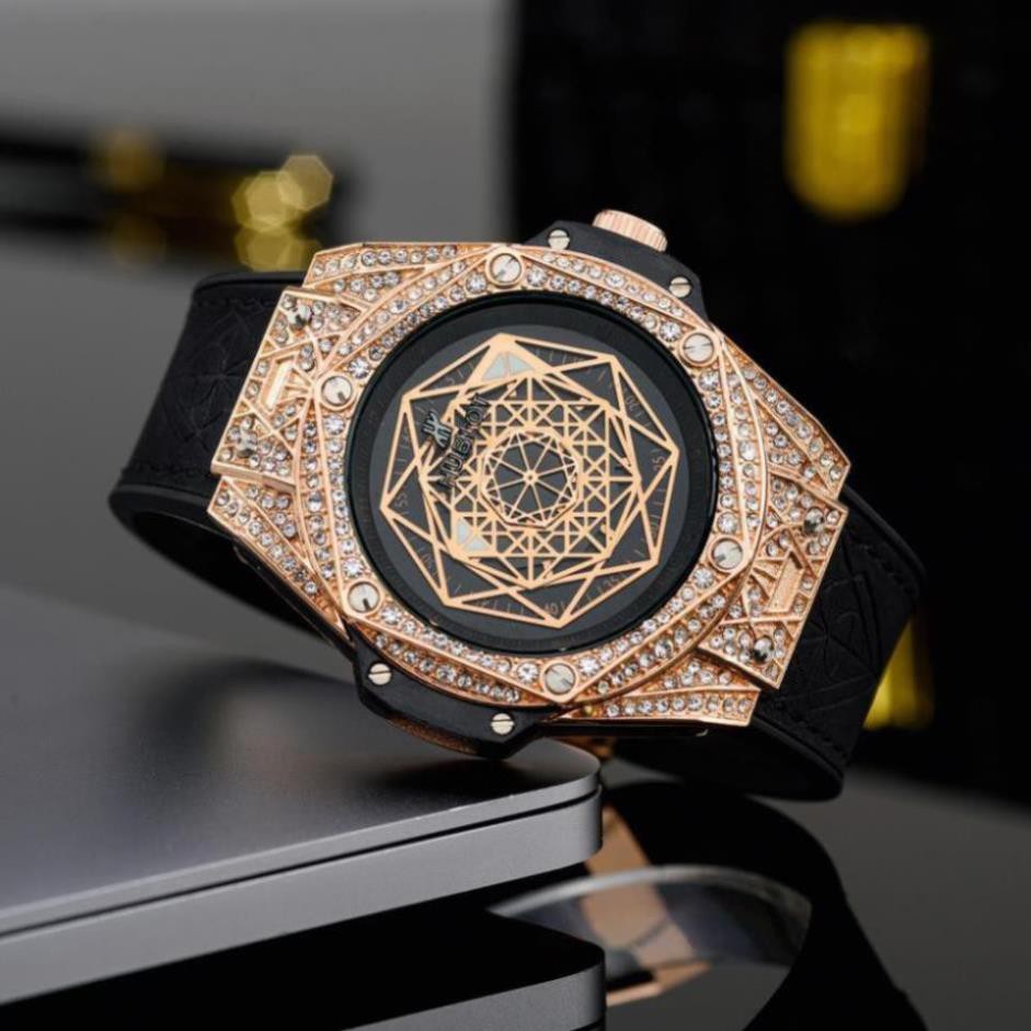 [Tặng box hãng] Đồng hồ nam Hublot cao cấp full đá mặt đa giác DH604