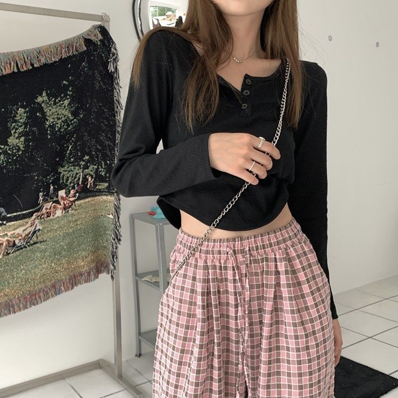 Áo Thun Dệt Kim Tay Dài Dáng Ngắn Thời Trang 2022 Cho Nữ