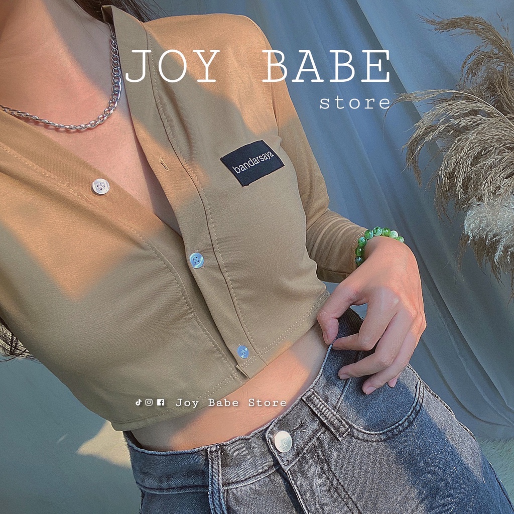 Áo croptop tay dài Joy Babe 💖 thun xịn hack dáng co giãn 4 chiều,nút gài tháo rời,áo croptop kiểu nữ CROD 25 SALE