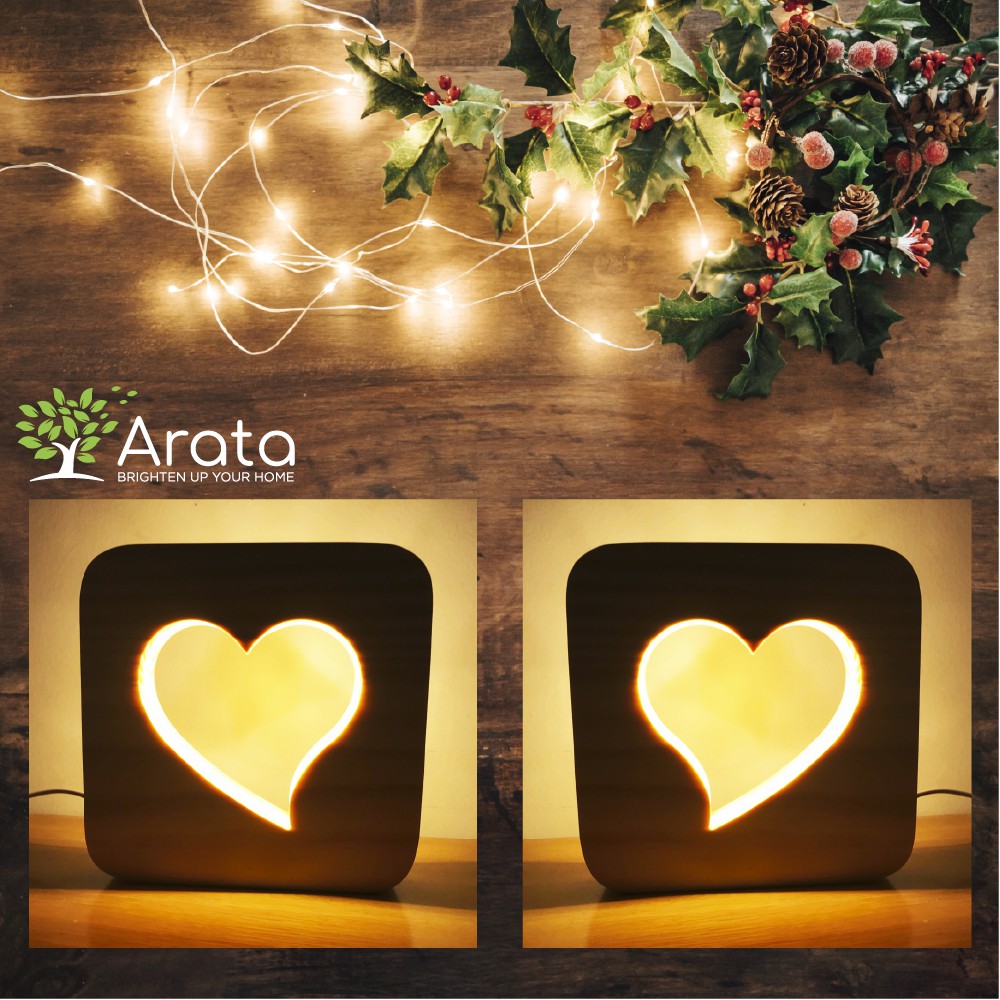 Đèn ngủ Led khung gỗ Heart FREESHIP