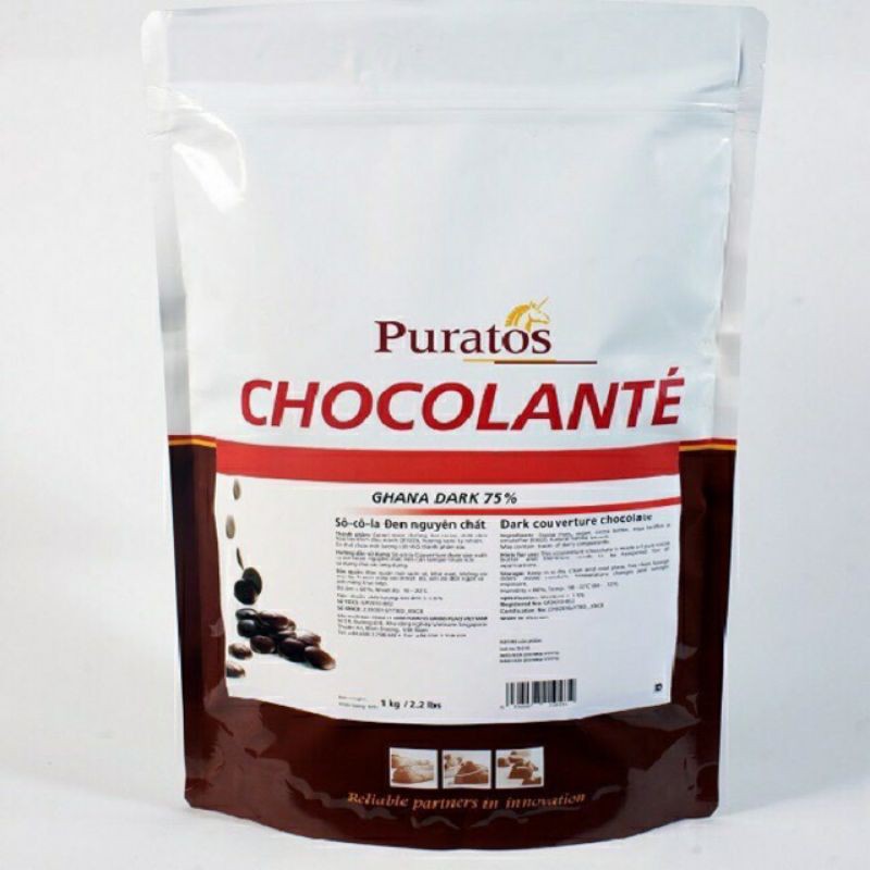 1kg Sô cô la Socola chocolate ĐEN 75% BẢY LĂM Puratos