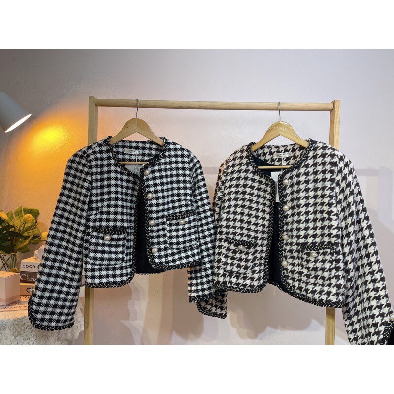 Áo dạ Tweed Forgirl kẻ caro dáng ngắn tiểu thư áo cardigan dạ dày dặn - Miss Girl