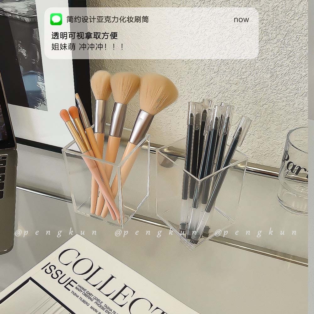 Hộp đựng bút / cọ trang điểm Muji bằng acrylic trong suốt phong cách hiện đại đa năng tiện lợi