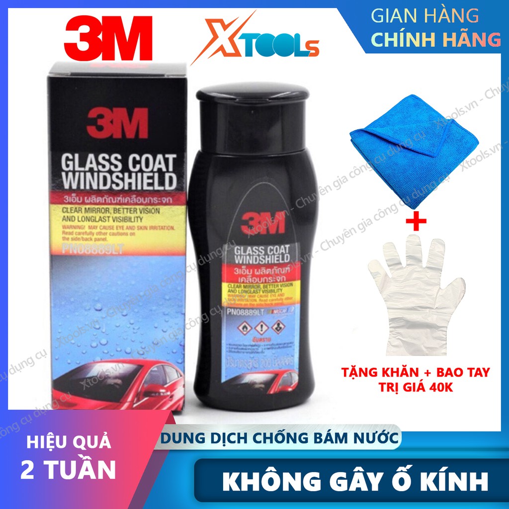 Dung dịch chống bám nước 3M Glass Coat Windshield 3M 08889LT 200ml chất trượt nước kính xe không gây ố và ăn mòn