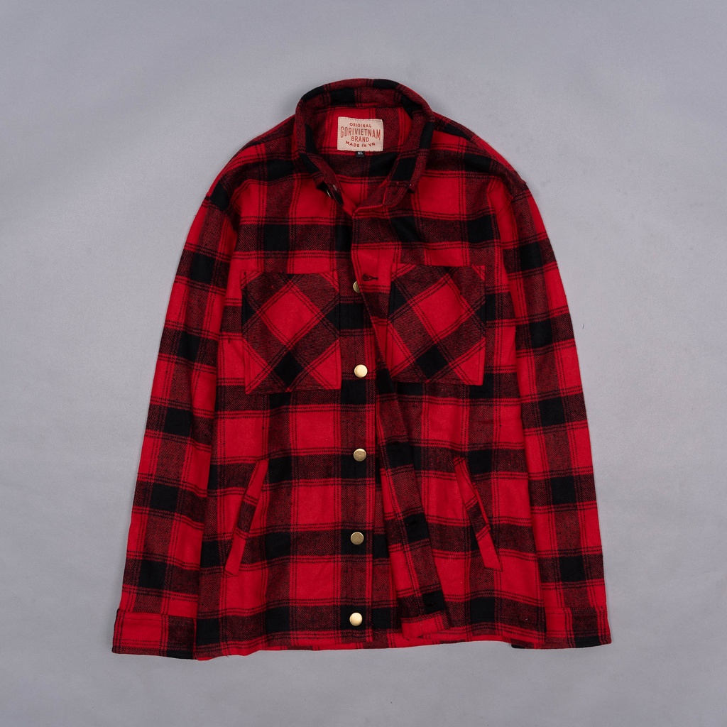 Áo Khoác Jacket Gori Caro Đỏ | Khuy Áo Hợp Kim Cao Cấp Chắc Chắn