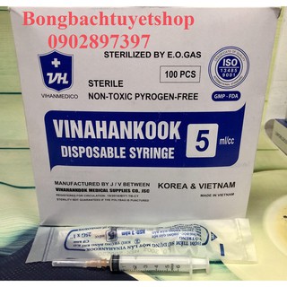 Bơm Tiêm Sử Dụng Một Lần Vinahankook 5ml/cc Hộp 100 cái - Ống Bơm Tiêm Vinahankook 100 cái