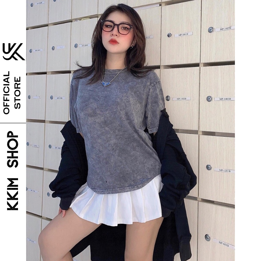 Áo thun tay lỡ Trơn WASH XÁM Cao Cấp, Áo Phông Unisex Form dáng rộng oversize Basic Nam Nữ. KKimShop