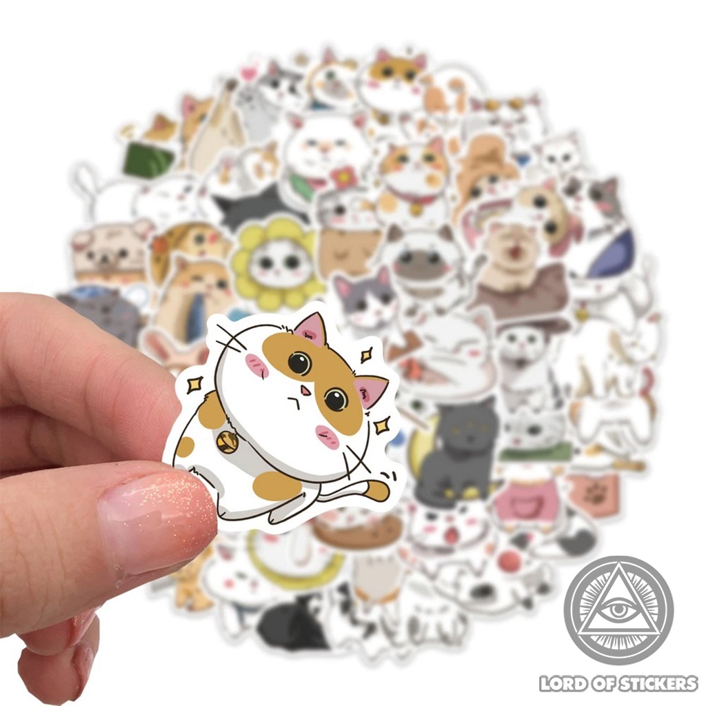Set 62 Miếng Dán Hoạt Hình Mèo Dễ Thương Đáng Yêu Sticker Cute Chống Thấm Nước Trang Trí Mũ Bảo Hiểm, Laptop, Sổ, Vali