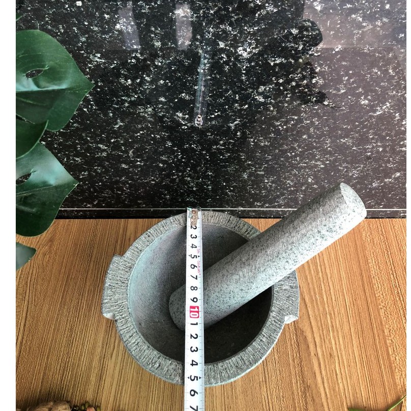 Bộ sản phẩm cối đá + chày đá xanh nguyên khối bạc Đường Kính 15cm