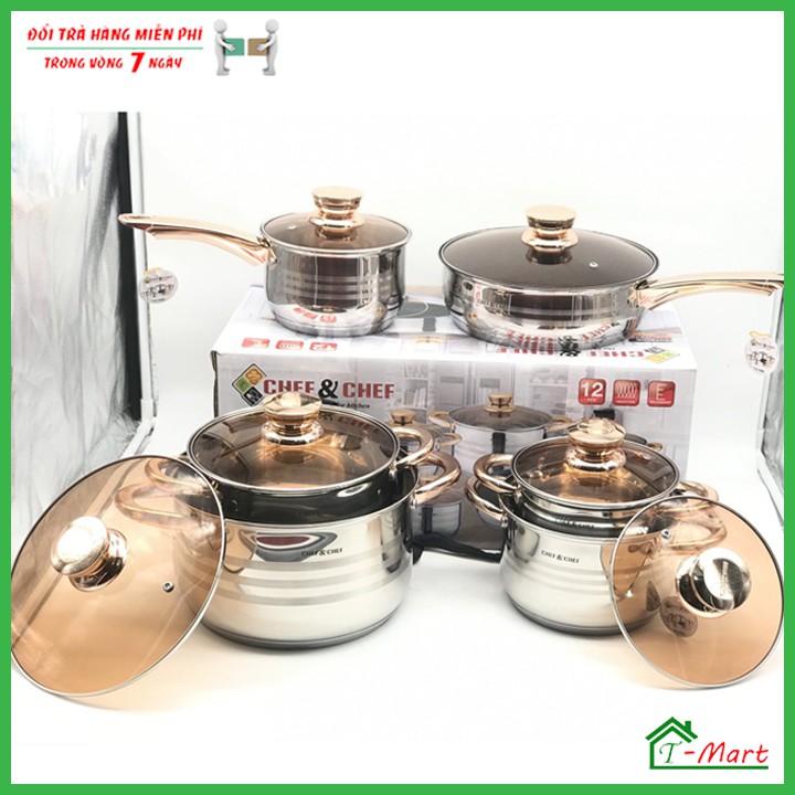 Bộ nồi 6 món Chef&Chef có nắp vung kính công nghệ Đức