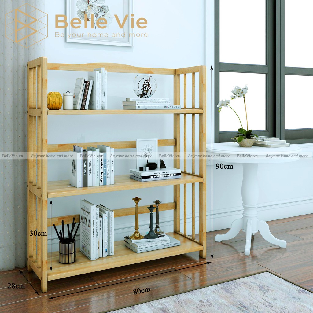 Kệ Sách 3 Tầng BELLEVIE Kệ Gỗ Tự Nhiên Decor Lắp Ráp Đơn Giản Dễ Dàng Bookshelf 3F Natural  x 80Cm