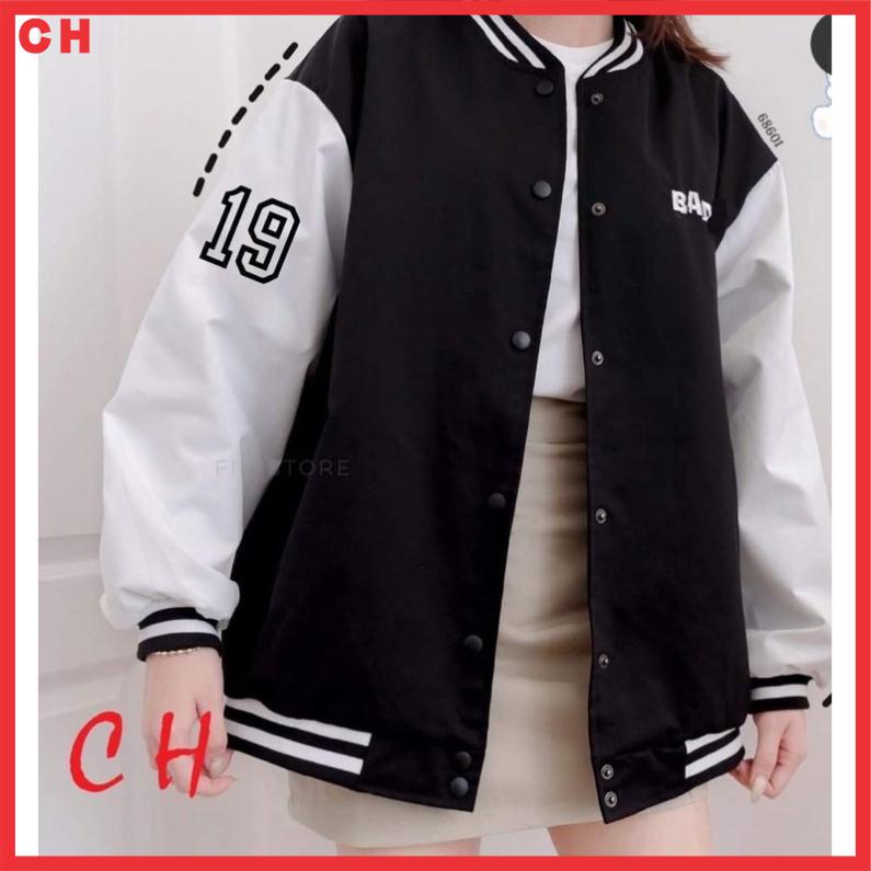 ÁO khoác bomber phối tay bad 19 chất nỉ dày áo cúc bấm nam nữ mặc thu đông freesize giá rẻ