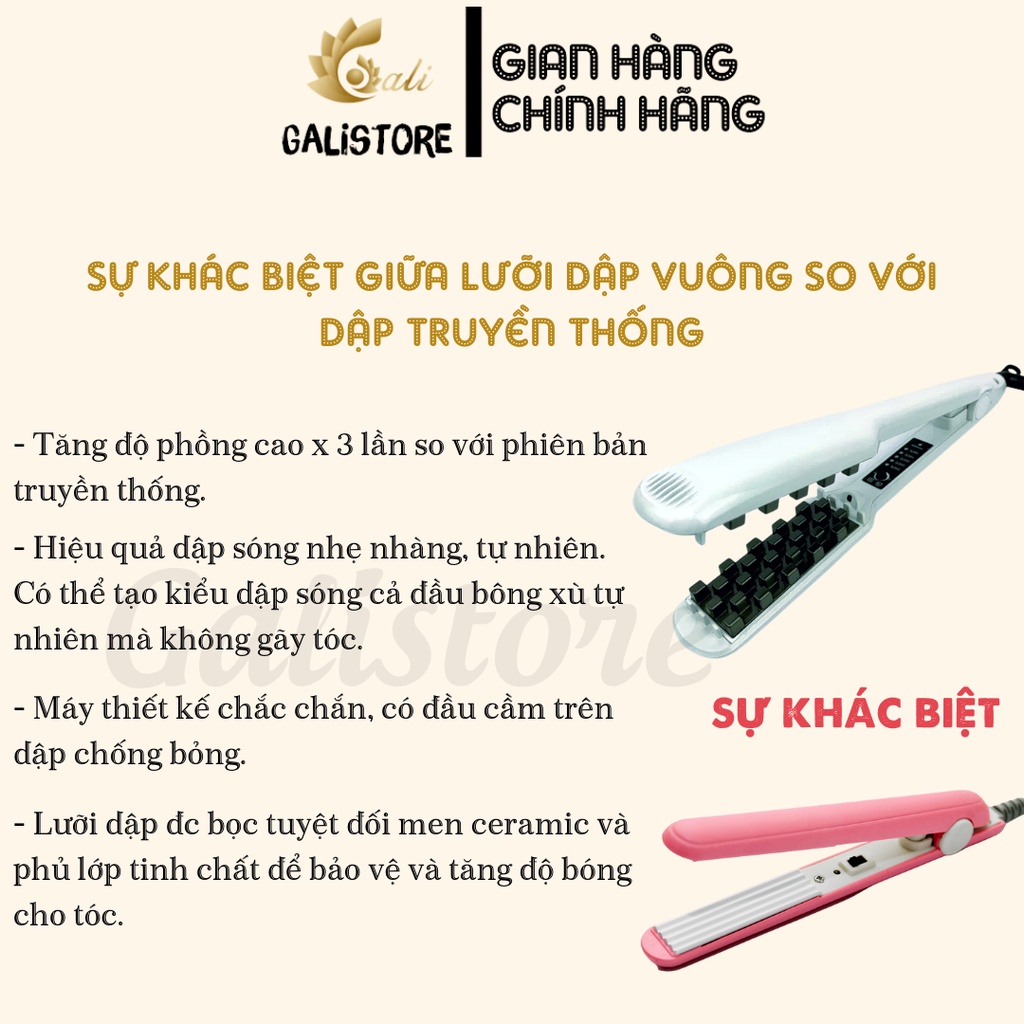 Máy bấm xù dập phồng tóc chân vuông cao cấp 2in1 Hàn Quốc 5 mức chỉnh nhiệt tạo kiểu tóc cho cả tóc Khô/ Ướt-Galistore