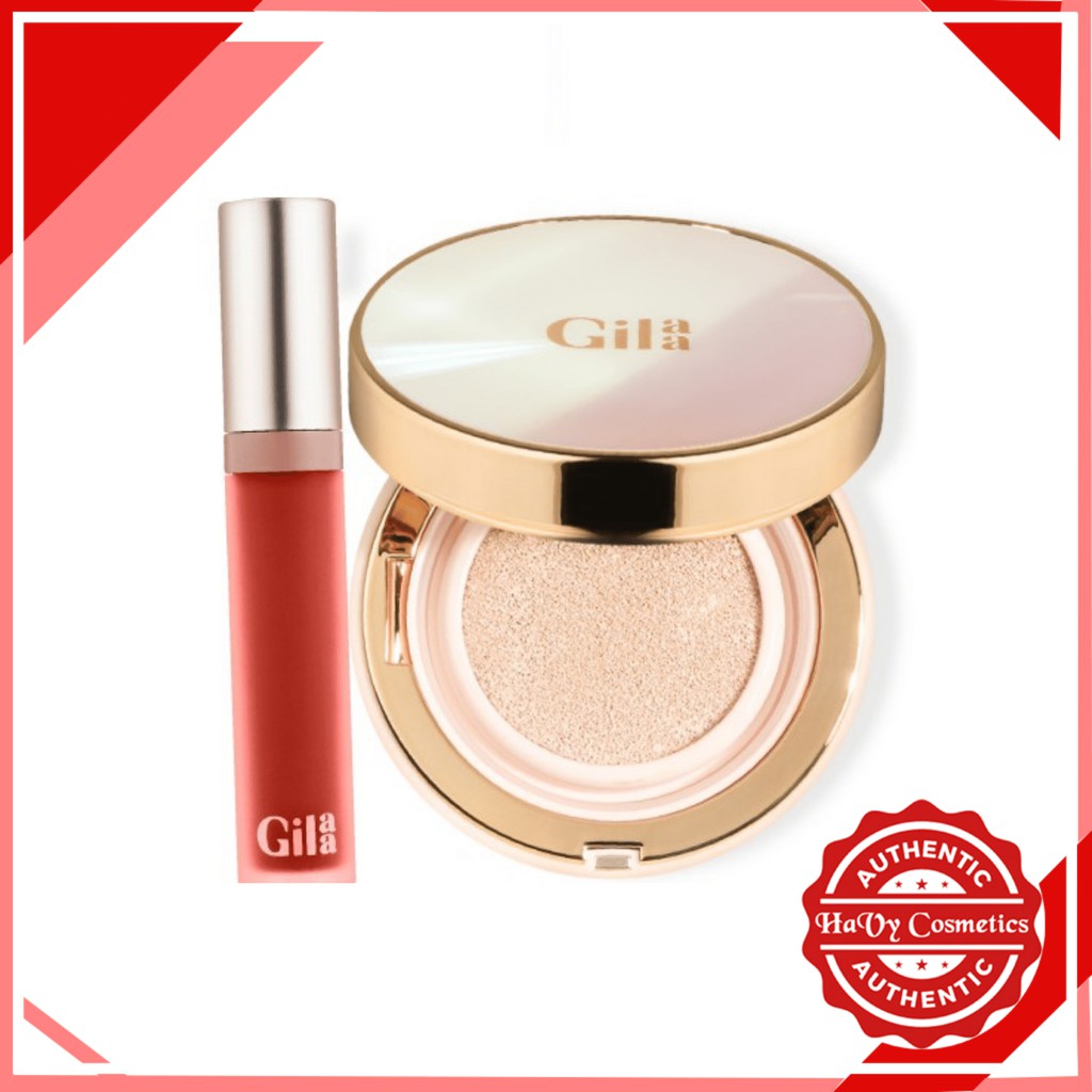 COMBO SON KEM GILAA  LIP CREAM FULLSIZE & PHẤN NƯỚC GILAA DD CUSHION