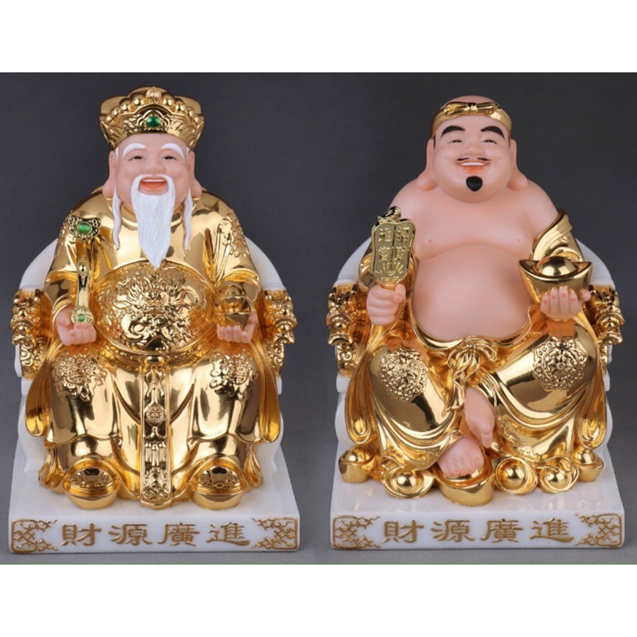 Cặp Thần Tài Thổ Địa Cam Vàng - Tài Địa Đá 12 in - 30cm (Nhiều Mẫu)