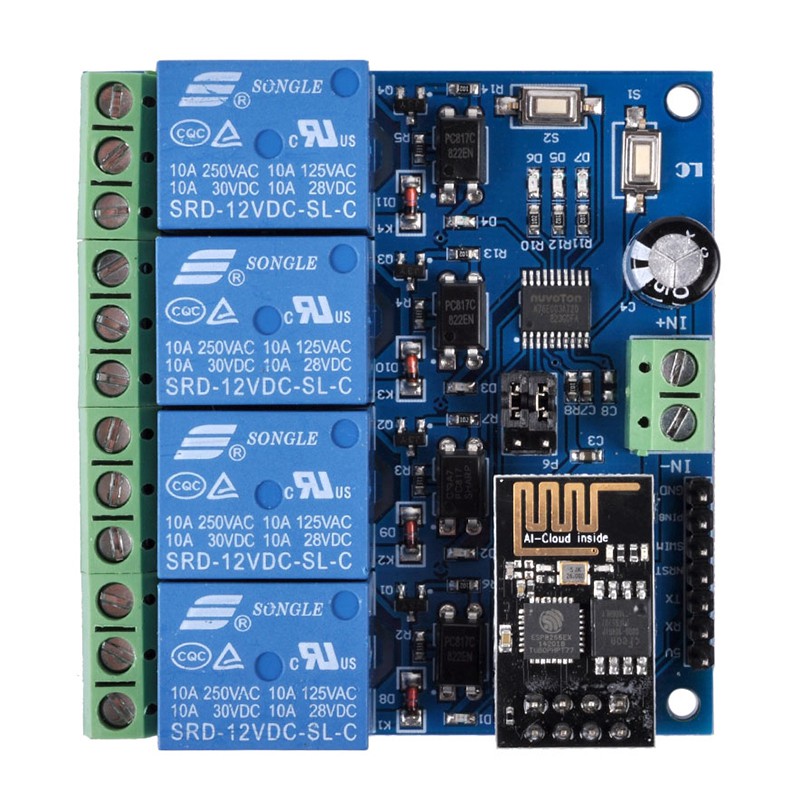 Bảng mạch tiếp sóng DC 12V ESP8266 4 kênh với mô-đun WIFI ESP-01 chuyên dụng cho nhà thông minh