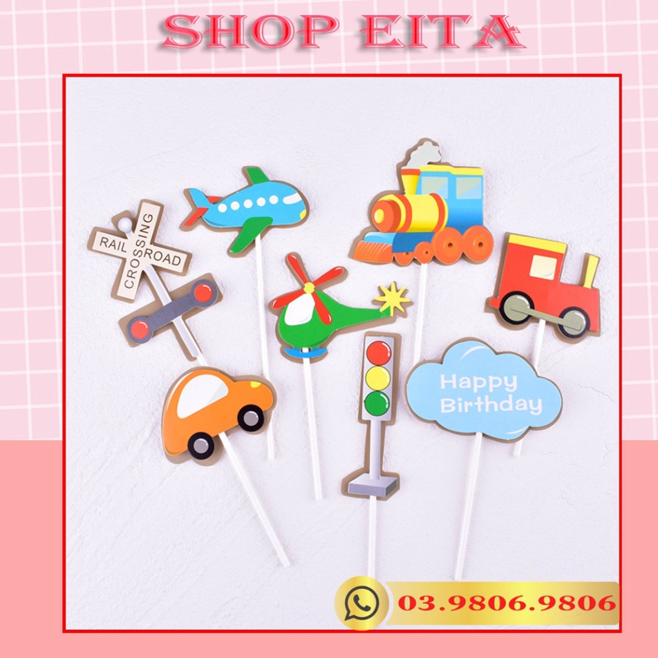 Set phương tiện giao thông trang trí bánh kem, trang trí bánh sinh nhật