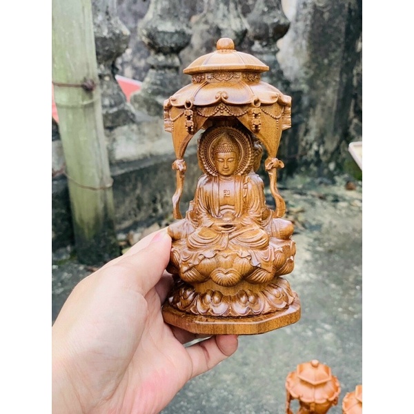 Tam thánh phật tây phương đục 3 mặt gỗ bách xanh hàng kỹ vip giá xưởng 15x9cm