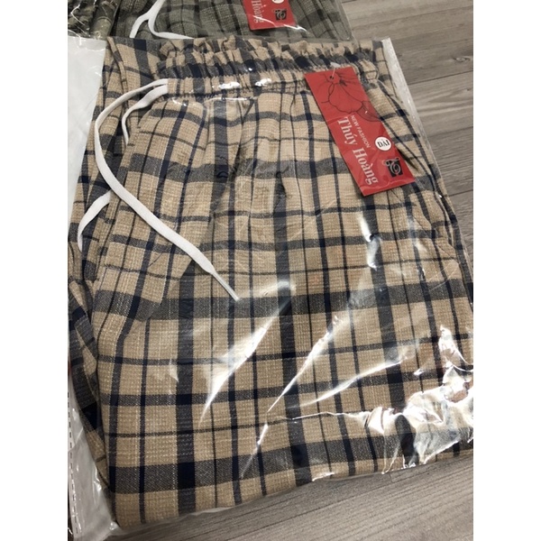 Quần vải sọc caro dài