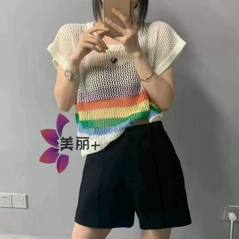 Áo len lưới pha màu hàng QC