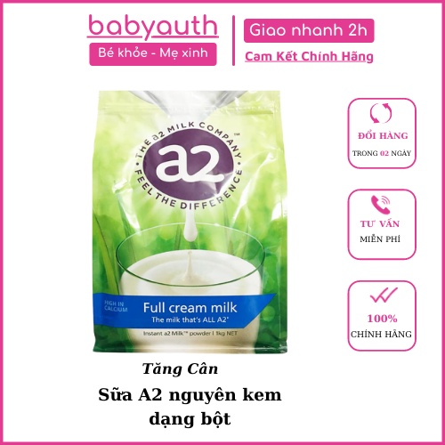 Sữa A2 nguyên kem dạng bột túi 1kg - Úc / cho bé trên 12m Date 2023