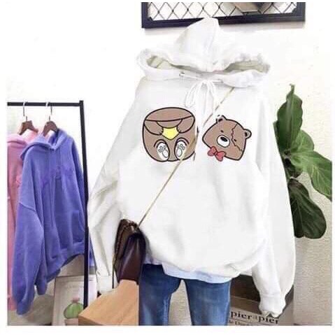 Áo hoodie UNISEX oversize DT Clothes, áo dài tay có mũ nỉ bông nam nữ in hình đầu thân gấu