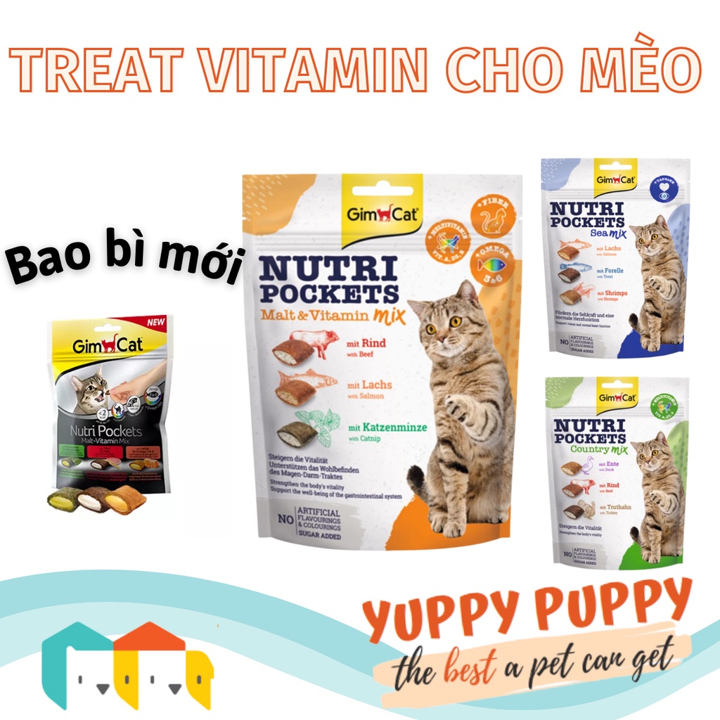 [𝐆𝐢𝐚́ 𝐡𝐮𝐲̉ 𝐝𝐢𝐞̣̂𝐭] Gimcat gói treat Nutri pockets cho Mèo tăng hệ miễn dịch, giảm búi lông, tốt cho da và lông