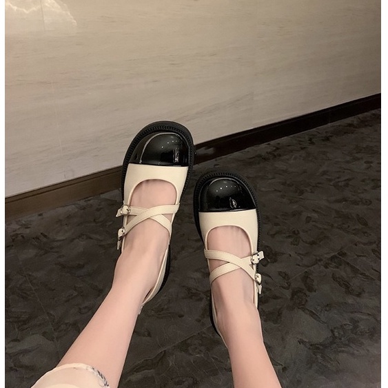 Mary JANES Giày Da Lộn Màu Be &amp; Khaki Không Hộp