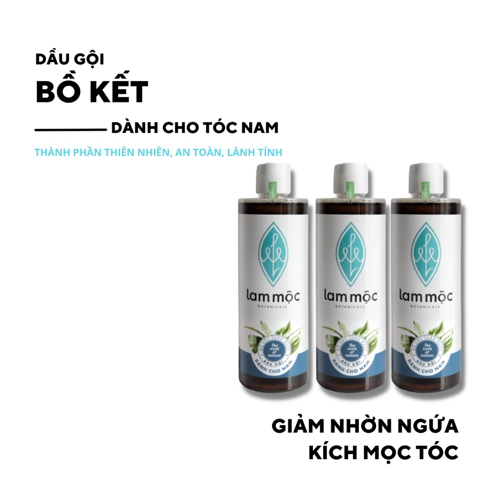 Combo 3 Dầu Gội Bồ Kết Nấu Sẵn - Giảm rụng, kích mọc tóc và phục hồi hư tổn LAM MỘC - 500ml/chai