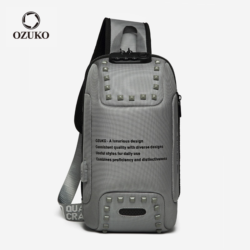 Túi đeo chéo OZUKO chống trộm có cổng sạc USB thời trang cho nam