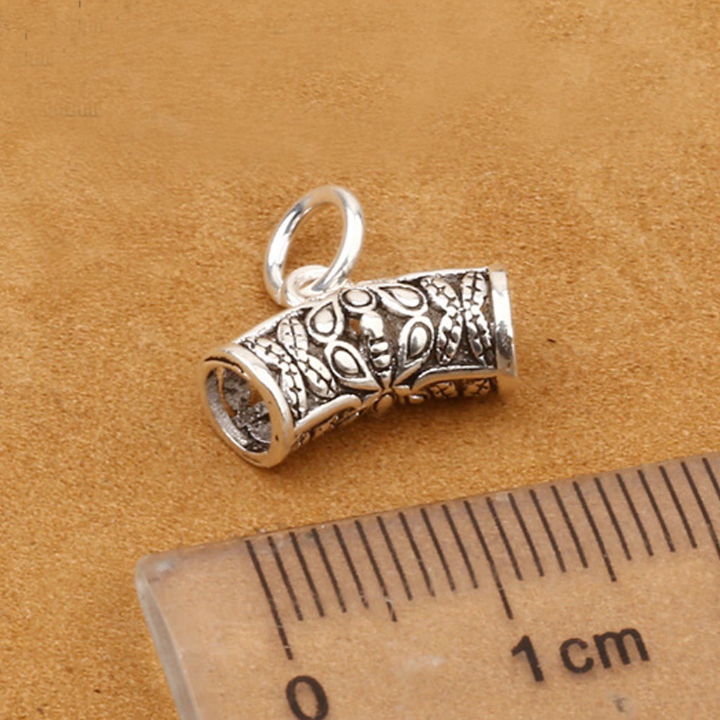Phụ kiện Charm bạc Ống rỗng hoa văn xỏ
