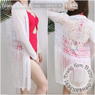Áo choàng kimono ren đi biển