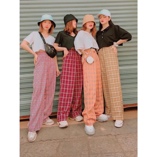 Quần caro cạp cao về