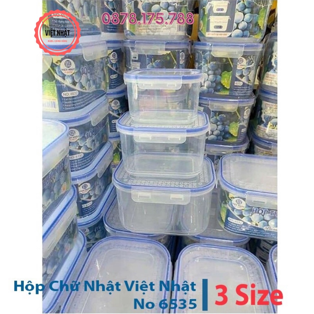 [Combo bộ 3] Hộp Đựng Thực Phẩm Việt Nhật Có Nắp Khóa Tiện Dụng - Bộ 3 hộp hình chữ nhật loại xịn mã số 6535
