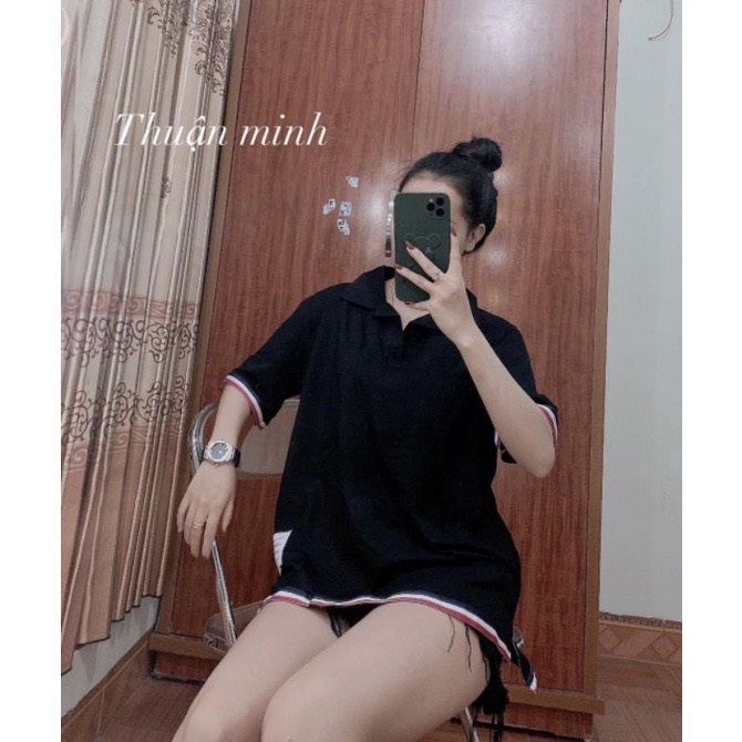 Áo Polo viền gấu tay  Unisex tay lỡ phom rộng , Áo phông Oversize nam nữ