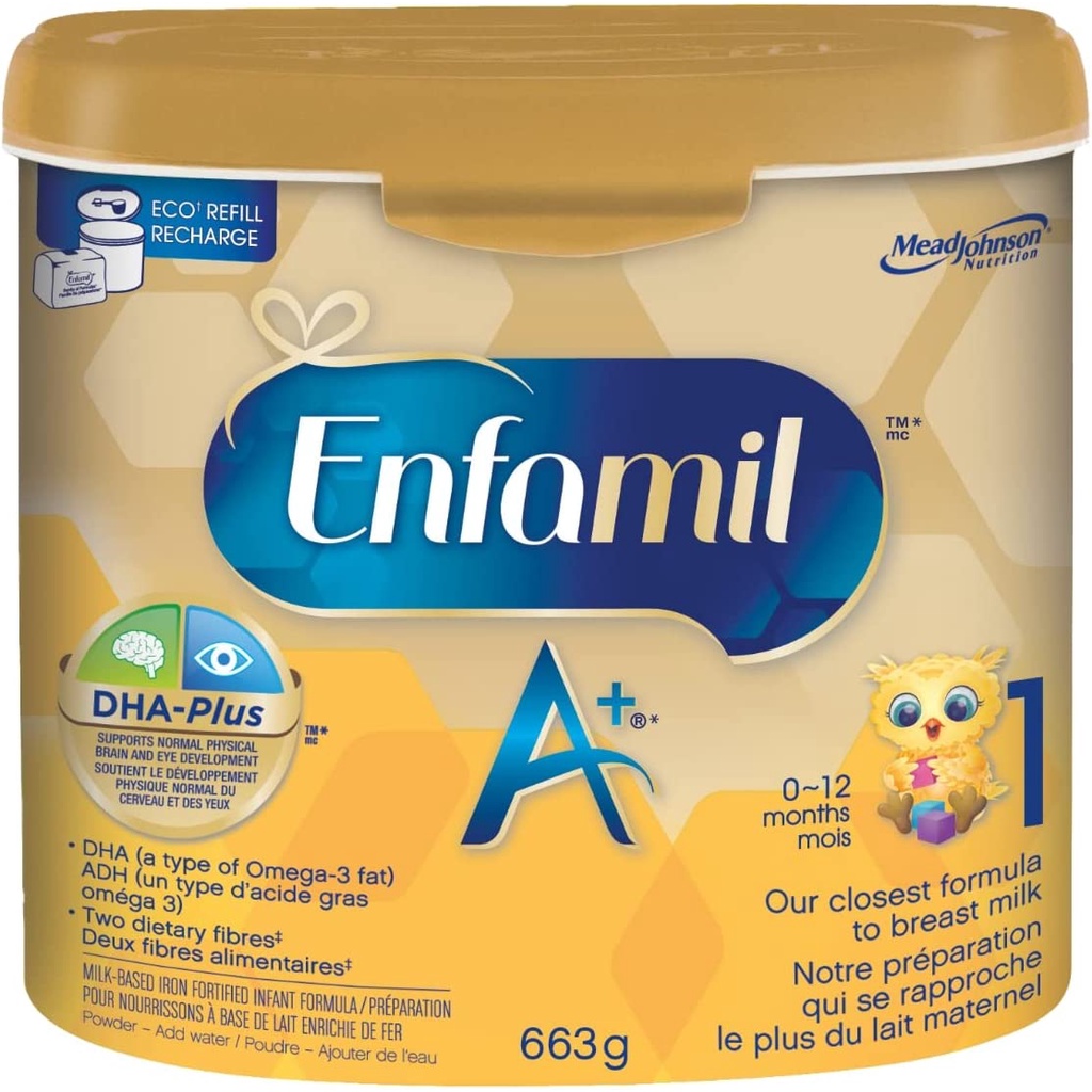Enfamil A+ Canada đủ số 1,2,3 hộp giấy, thiếc, nhựa 550g / 992g