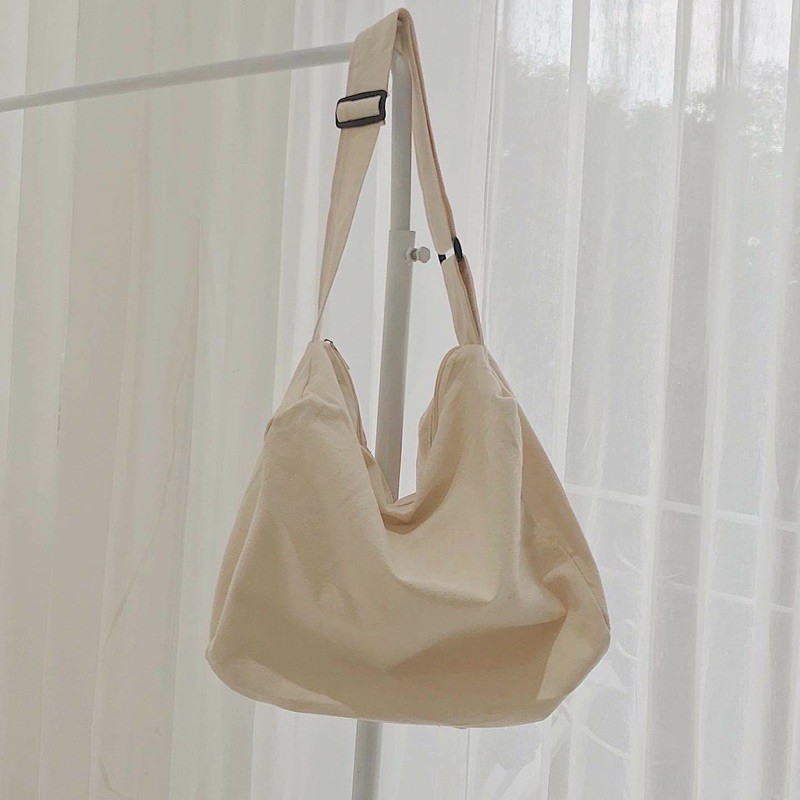 TÚI TOTE VẢI ĐEO CHÉO TRỐNG SIU TO CÓ KHÓA KÉO &amp; TÚI CON  CHẤT CANVAS PHONG CÁCH ULZZANG  ĐỂ ĐƯỢC SÁCH ĐỒ DÙNG THOẢI MÁI