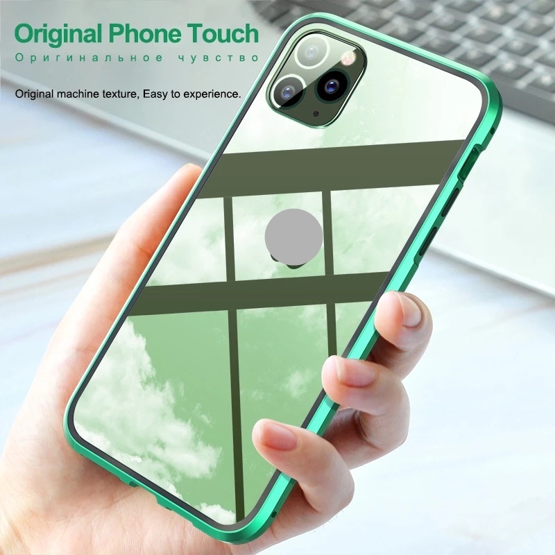 Ốp Điện Thoại Kính Cường Lực Hai Mặt Hít Nam Châm Sang Trọng Cho IPhone X XR XS MAX 7 8 Plus 11 12 13 Pro MAX 12 Pro 360