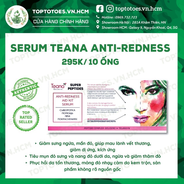 Serum Teana Super Peptides Anti-redness giảm sưng viêm, mẩn đỏ, mụn, phục hồi da